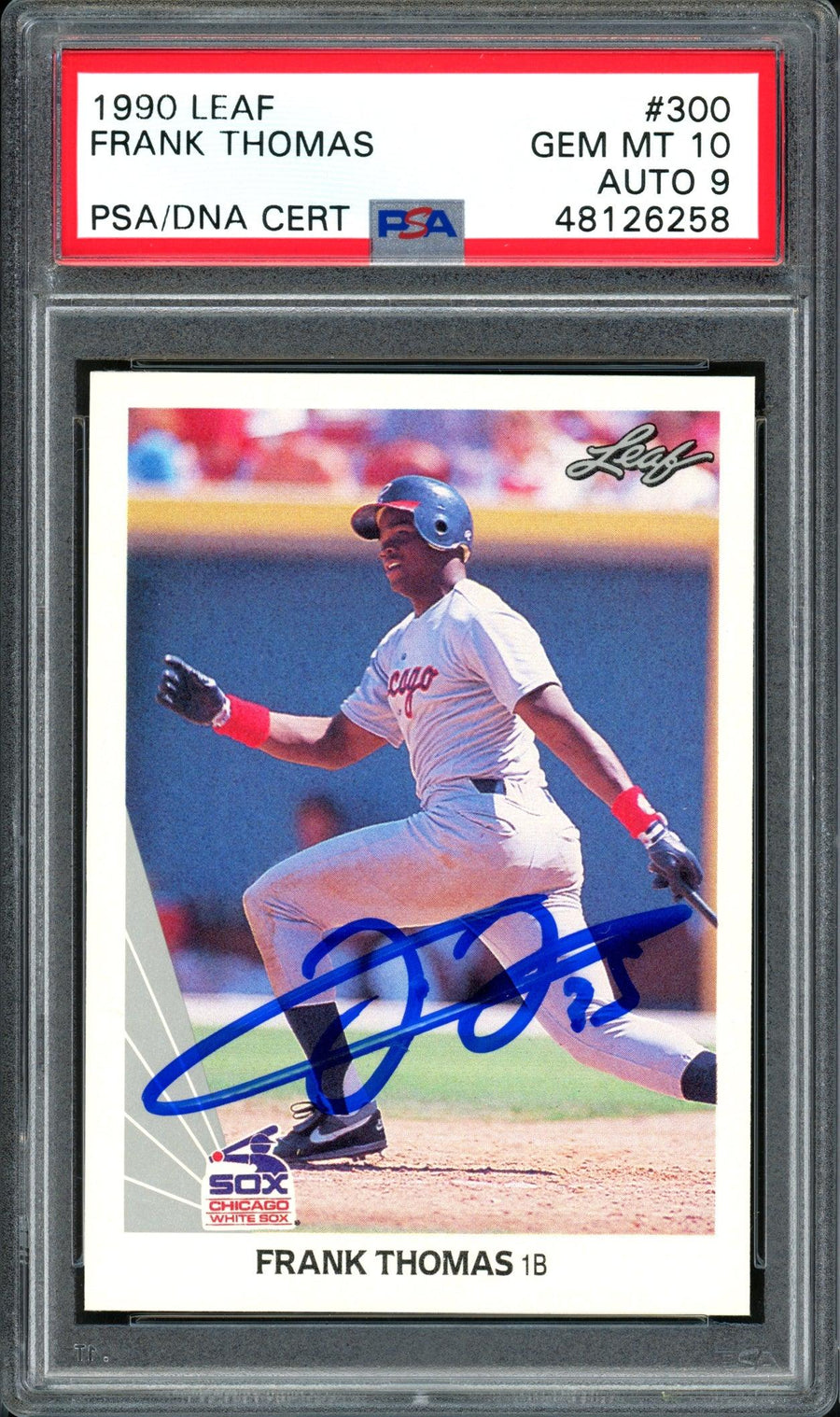 Frank Thomas Autographed 1990 Leaf Rookie Card #300 Chicago White Sox Auto Grade 9 Card Grade Gem-MT 10 PSA/DNA #48126258