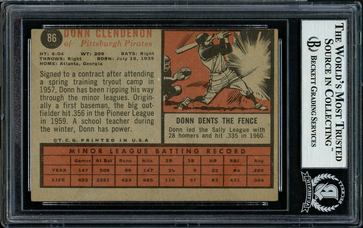 Donn Clendenon Autographed 1962 Topps Rookie Card #86 Pittsburgh Pirates Beckett BAS #11481396