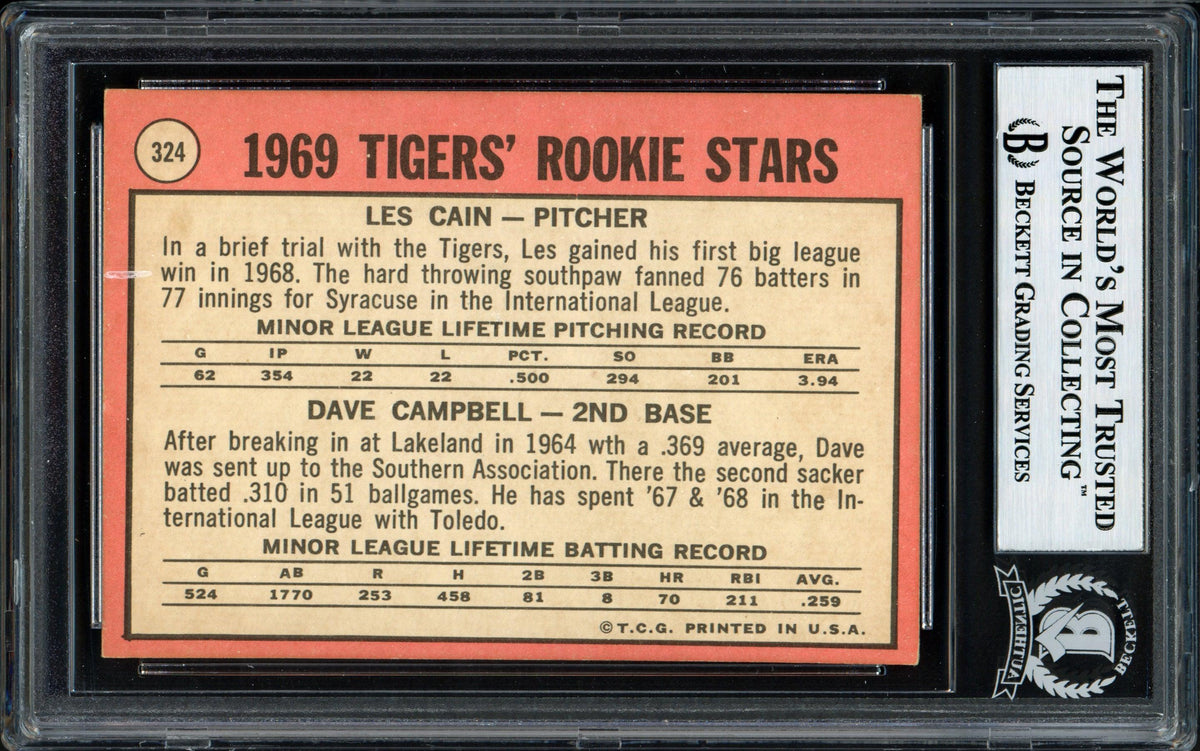Les Cain & Dave Campbell Autographed 1969 Topps Rookie Card #324 Detroit Tigers Beckett BAS #12057262