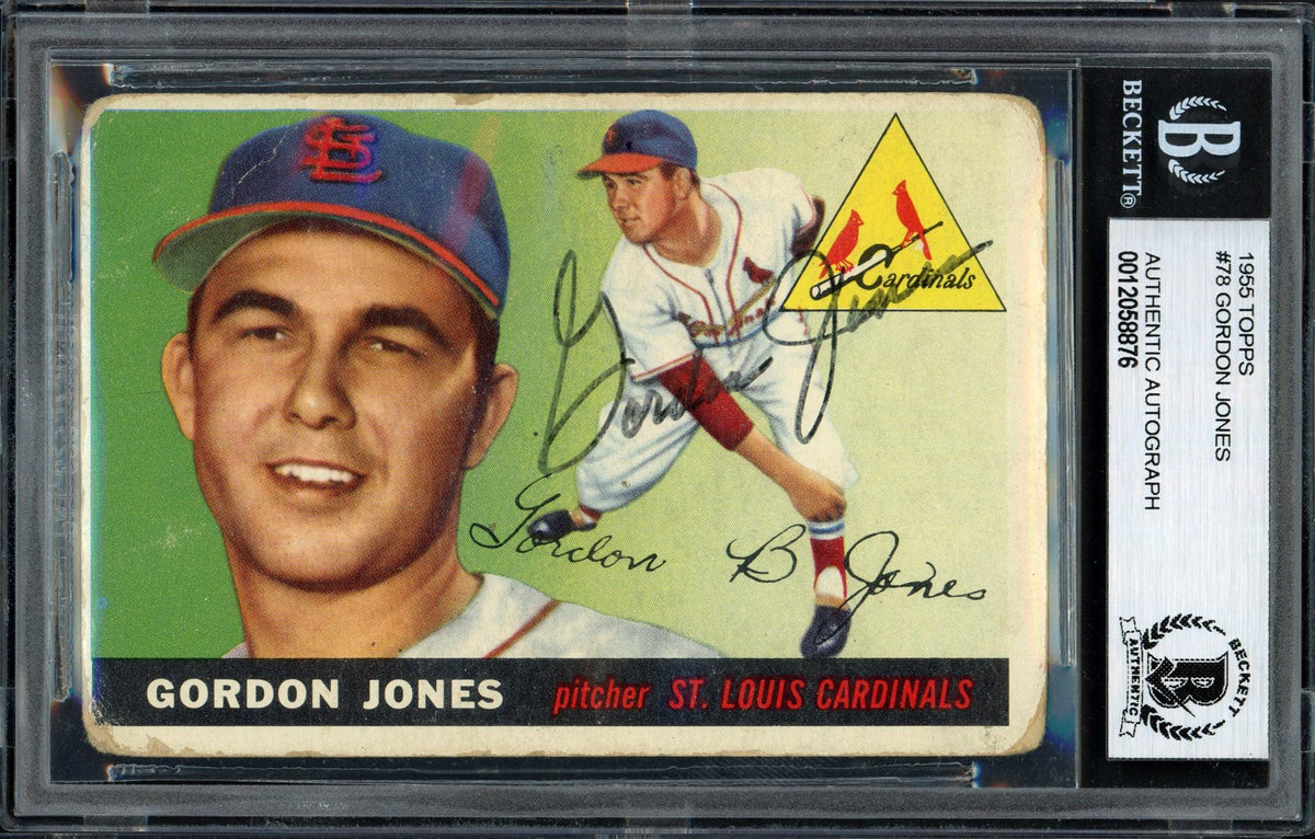Gordon Jones Autographed 1955 Topps Rookie Card #78 St. Louis Cardinals Beckett BAS #12058876
