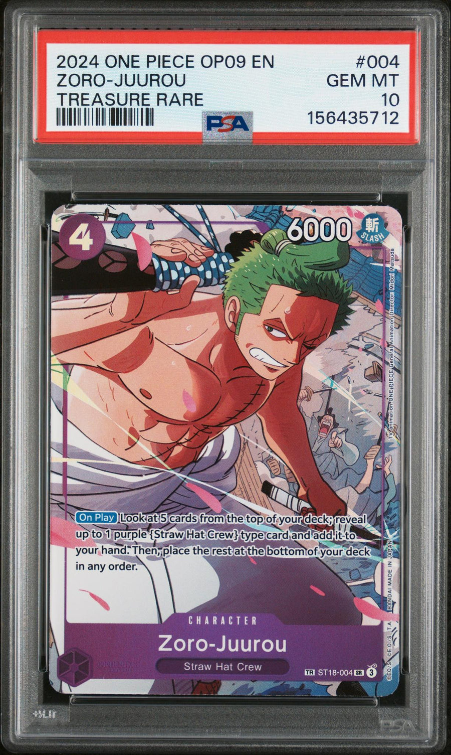 2024 One Piece Emperors In the New World Treasure Rare Zoro Juurou #ST18004 PSA 10