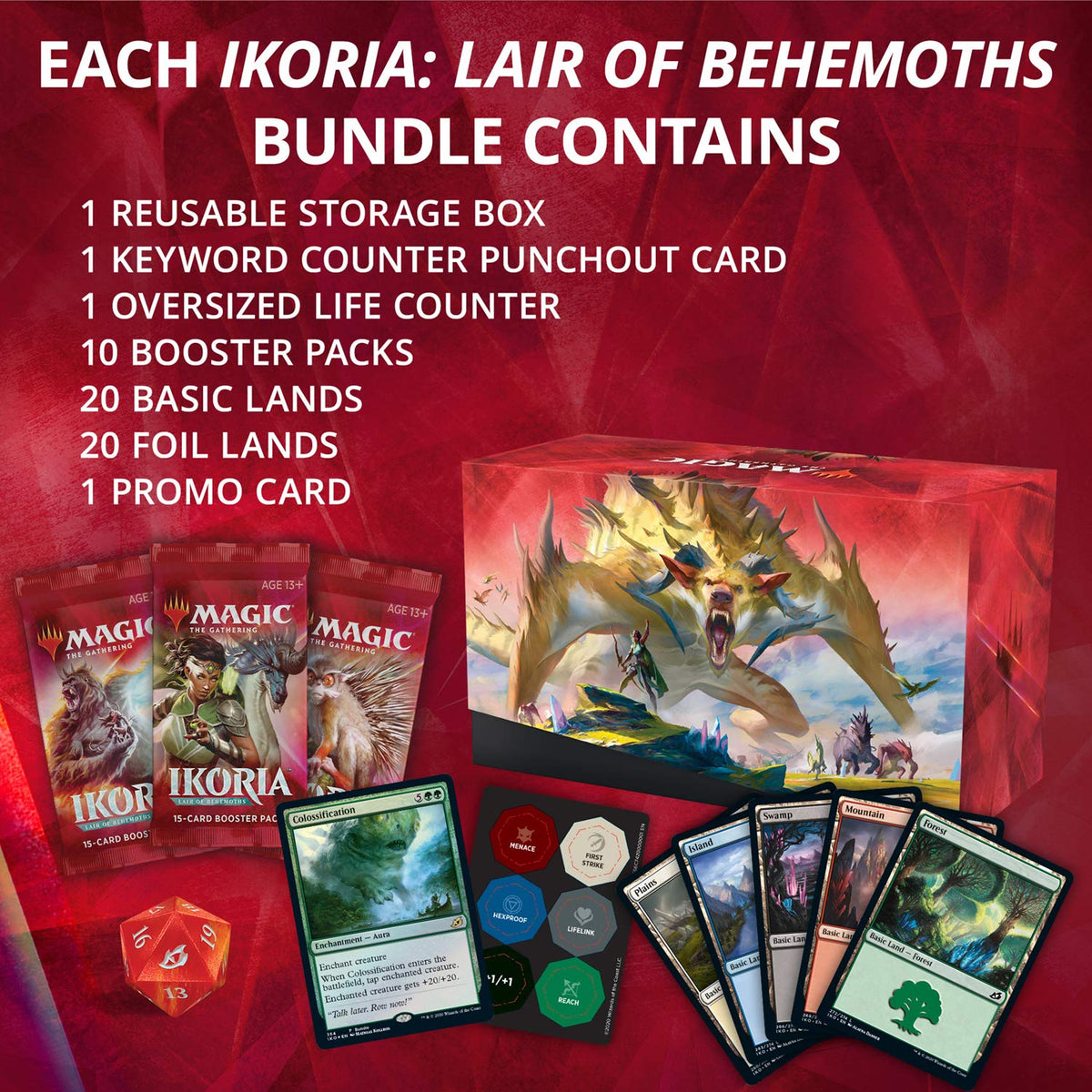 Magic: The Gathering Ikoria: Lair of Behemoths Bundle | 10 Booster Packs (150 Cards) | Foil Lands | Accessories