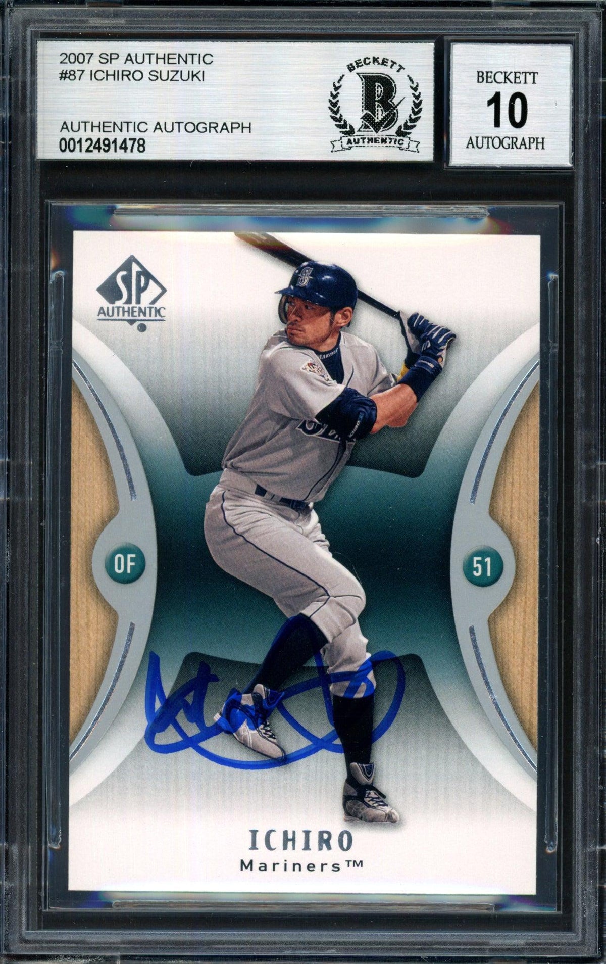 Ichiro Suzuki Autographed 2007 SP Authentic Card #87 Seattle Mariners Auto Grade 10 Beckett BAS #12491478
